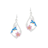 100196, TEARDROP HUMMINGBIRD & FLOWER ENAMEL DANGLE EARRING