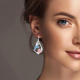 100196, TEARDROP HUMMINGBIRD & FLOWER ENAMEL DANGLE EARRING
