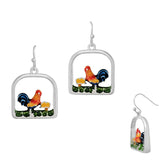 100197, ROOSTER ENAMEL GEOMETRIC DANGLE EARRING