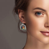 100197, ROOSTER ENAMEL GEOMETRIC DANGLE EARRING