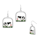 100197, COW ENAMEL GEOMETRIC DANGLE EARRING