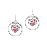 100199, "MOM" HEART CRYSTAL RHINESTONE DANGLE EARRING
