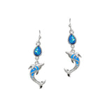100202, DOLPHIN GLITTER STONE ENAMEL DANGLE EARRING