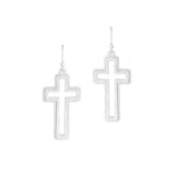 100209, CROSS HAMMERED CUTOUT METAL DANGLE EARRING