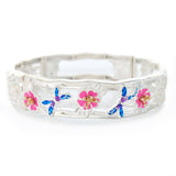 100218, DRAGONFLY & FLOWER ENAMEL STRETCH BRACELET