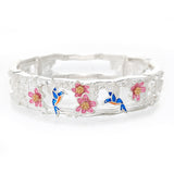 100218, HUMMINGBIRD & FLOWER ENAMEL STRETCH BRACELET
