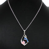 100219, TEARDROP HUMMINGBIRD & FLOWER PENDANT NECKLACE