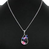 100219, TEARDROP DRAGONFLY & FLOWER PENDANT NECKLACE