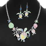 100223, SEA TURTLE SEA LIFE ENAMEL WITH RHINESTONE NECKLACE