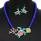 100224, SEA TURTLE SEA LIFE ENAMEL RHINESTONE BEADED NECKLACE