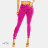 100225, BLING EMBELLISHED FUCHSIA DENIM STRETCH SKINNY JEANS