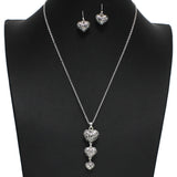 100237, TRIPLE PUFFY HEART FILIGREE DROP PENDANT NECKLACE