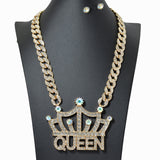 100241, "QUEEN" CROWN CRYSTAL RHINESTONE NECKLACE
