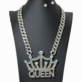 100241, "QUEEN" CROWN CRYSTAL RHINESTONE NECKLACE