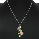 100268, TROPICAL FLAMINGO GLITTER PENDANT NECKLACE