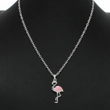 100269, FLAMINGO ENAMEL WITH CRYSTAL RHINESTONE PENDANT NECKLACE
