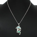100270, DOLPHIN GLITTER STONE PENDANT NECKLACE