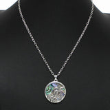 100271, PALM TREE ABALONE ROUND PENDANT NECKLACE