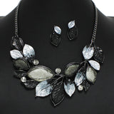 100311, HEMATITE TONE LEAVES ENAMEL ACRYLIC NECKLACE