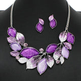 100311, RHODIUM TONE LEAVES ENAMEL ACRYLIC NECKLACE