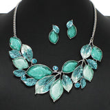 100311, RHODIUM TONE LEAVES ENAMEL ACRYLIC NECKLACE