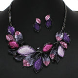 100311, HEMATITE TONE LEAVES ENAMEL ACRYLIC NECKLACE