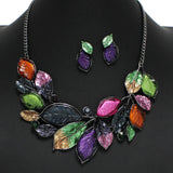 100311, HEMATITE TONE LEAVES ENAMEL ACRYLIC NECKLACE