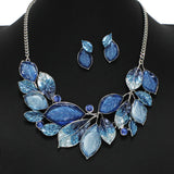 100311, RHODIUM TONE LEAVES ENAMEL ACRYLIC NECKLACE