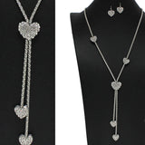 100330, HEART CRYSTAL RHINESTONE DROP LONG NECKLACE