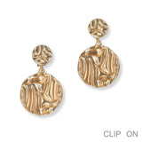 100339, ROUND TEXTURED METAL DANGLE CLIP ON EARRING
