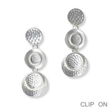 100341, GEOMETRIC TEXTURED METAL DROP DANGLE CLIP ON EARRING