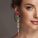 100359, RECTANGLE RHINESTONE LONG DROP DANGLE EARRING