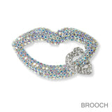 100373, LIPS HEART CRYSTAL RHINESTONE PIN BROOCH