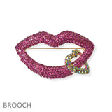 100373, LIPS HEART CRYSTAL RHINESTONE PIN BROOCH