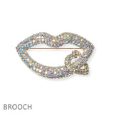 100373, LIPS HEART CRYSTAL RHINESTONE PIN BROOCH