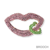100373, LIPS HEART CRYSTAL RHINESTONE PIN BROOCH
