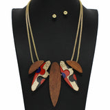 100379, LEOPARD PRINT GLITTER GEOMETRIC WOOD NECKLACE