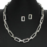 100384, HAMMERED RECTANGLE METAL CHAIN NECKLACE