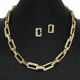 100384, HAMMERED RECTANGLE METAL CHAIN NECKLACE