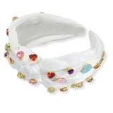 100395, ENAMEL HEART WITH RHINESTONE KNOTTED VELVET HEADBAND