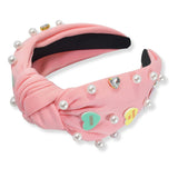 100401, "BE MINE" HEART PEARL WITH RHINESTONE KNOTTED HEADBAND