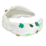 100405, CLOVER ACRYLIC WITH RHINESTONE SEQUIN KNOTTED HEADBAND