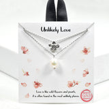 100412, GOLD DIPPED, "UNLIKELY LOVE"DAINTY FRESHWATER PEARL & FLOWER DOUBLE LAYERED NECKALCE