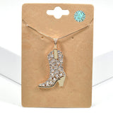100414, WESTERN BOOTS CUBIC ZIRCONIA PENDANT NECKLACE