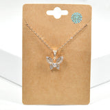 100418, BUTTERFLY CUBIC ZIRCONIA PENDANT NECKLACE