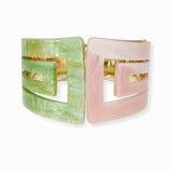 100421, GEOMETRIC GLITTER CELLULOID ACETATE OPEN CUFF BRACELET