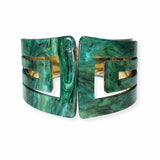 100421, GEOMETRIC GLITTER CELLULOID ACETATE OPEN CUFF BRACELET