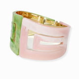100421, GEOMETRIC GLITTER CELLULOID ACETATE OPEN CUFF BRACELET