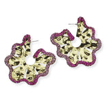 100442, FLOWER EDGE CRYSTAL RHINESTONE HAMMERED METAL EARRING