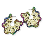 100442, FLOWER EDGE CRYSTAL RHINESTONE HAMMERED METAL EARRING